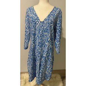 Lilly Pulitzer blue white v neck dress XL